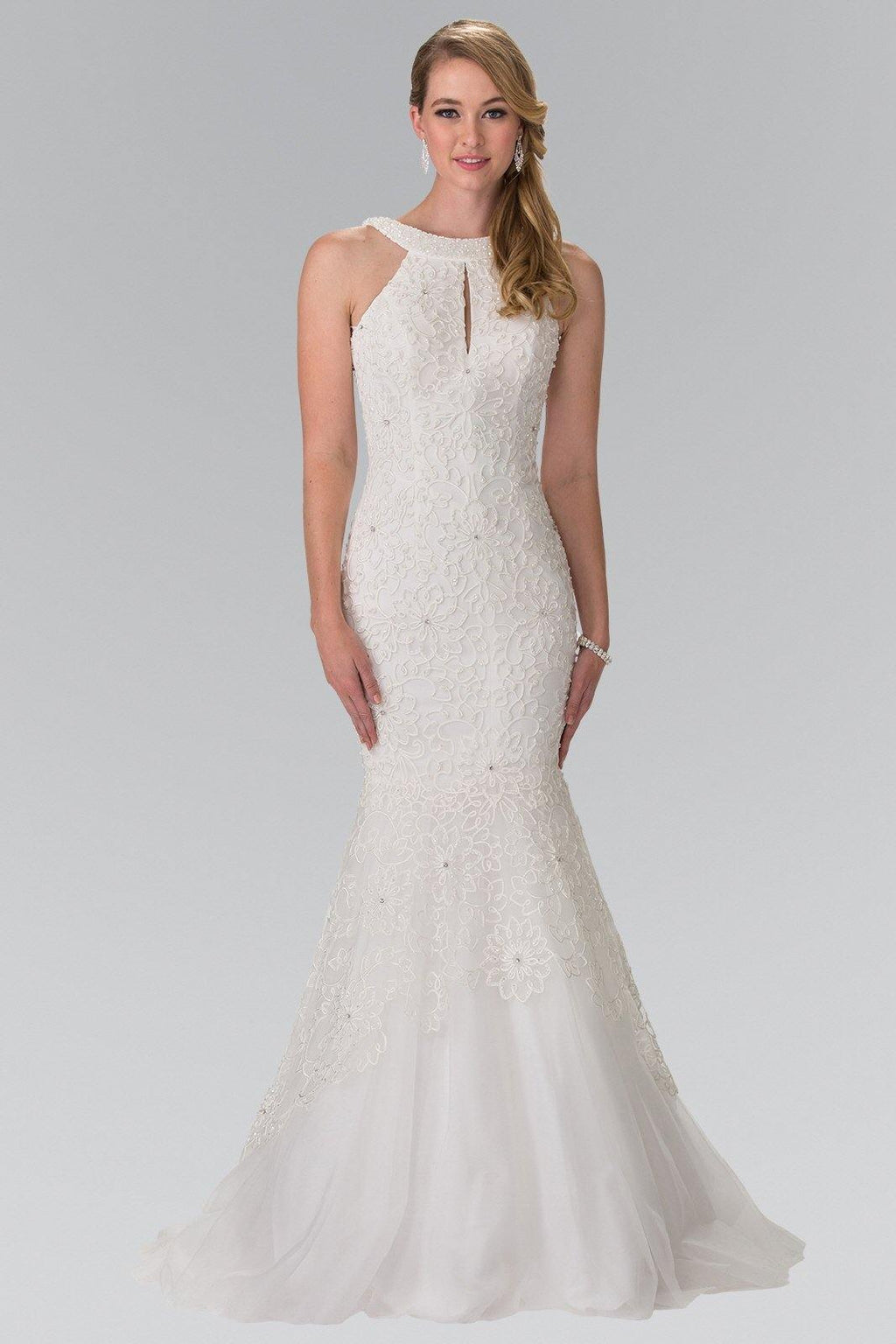 Halter Neck Mermaid Tulle Long Wedding Dress