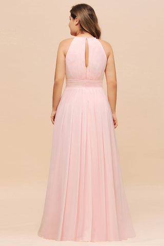 Halter Pink Bridesmaid Dress Plus Size Chiffon Wedding party Dress for Girls