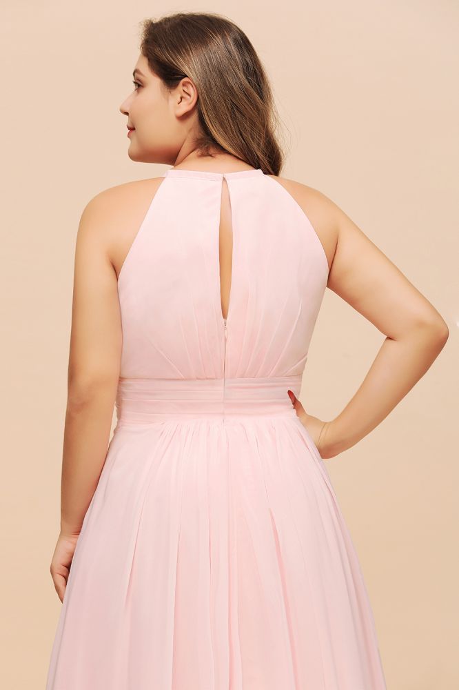 Vestido de dama de honor rosa con cuello halter, talla grande, de gasa, para fiesta de bodas o para niñas