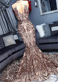 Vestido de fiesta largo de sirena sin mangas con lentejuelas y escote halter
