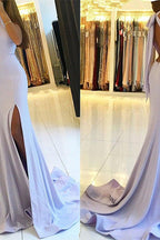 Halter Sexy Backless White Prom Dress Chiffon Long With Slipt