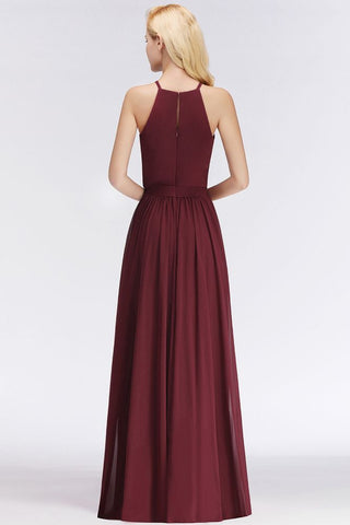 Halter Sleeveless A-line Burgundy Ruffles Chiffon Bridesmaid Dresses