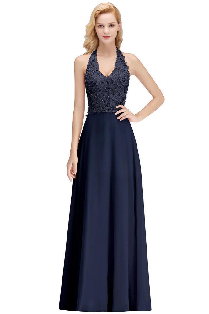 Robe de soirée dos nu sans manches à appliqués floraux, coupe trapèze, longueur au sol, robe de demoiselle d'honneur