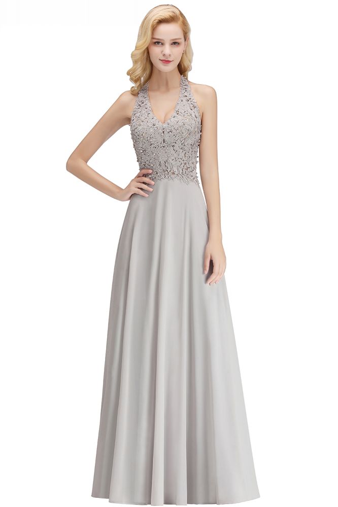 Robe de soirée dos nu sans manches à appliqués floraux, coupe trapèze, longueur au sol, robe de demoiselle d'honneur