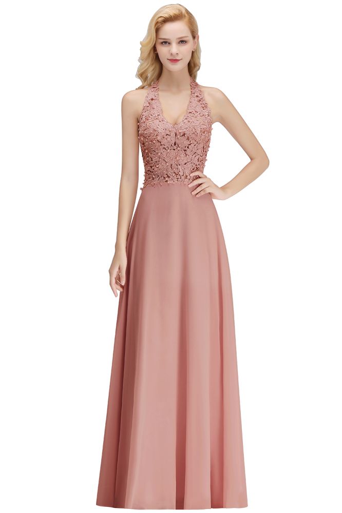 Robe de soirée dos nu sans manches à appliqués floraux, coupe trapèze, longueur au sol, robe de demoiselle d'honneur