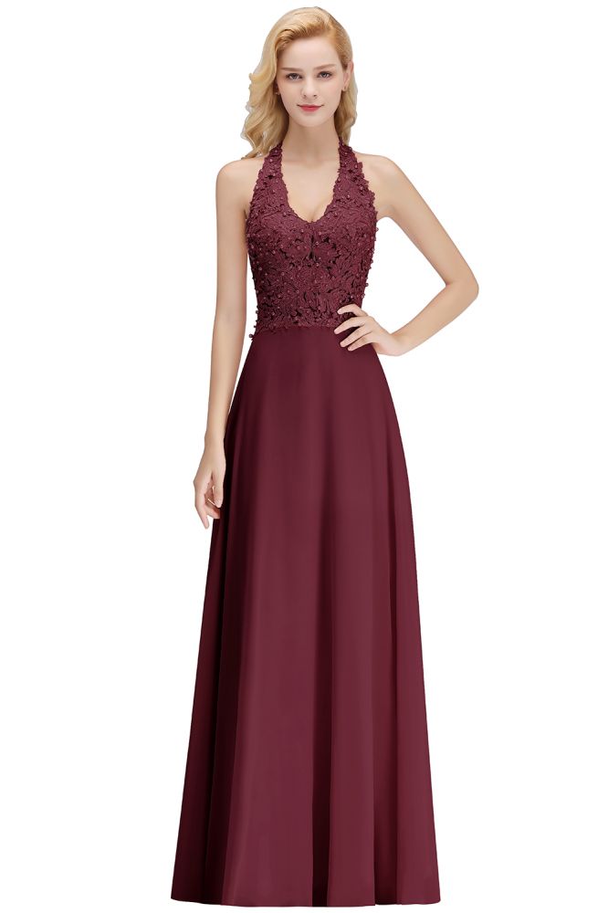 Robe de soirée dos nu sans manches à appliqués floraux, coupe trapèze, longueur au sol, robe de demoiselle d'honneur