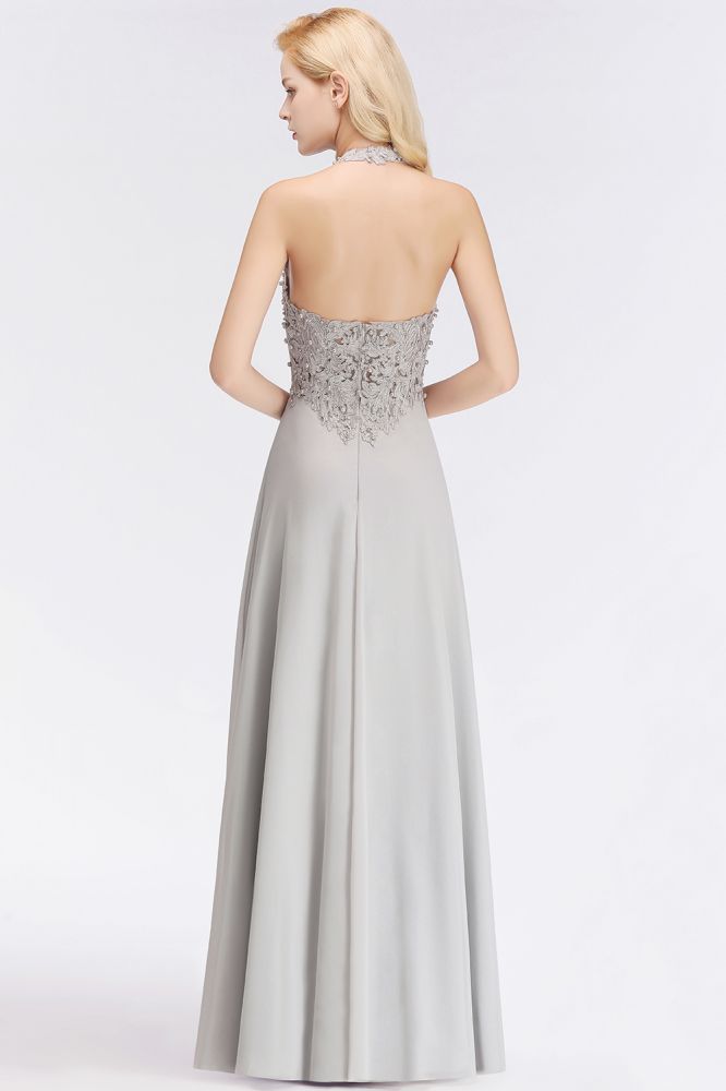 Robe de soirée dos nu sans manches à appliqués floraux, coupe trapèze, longueur au sol, robe de demoiselle d'honneur