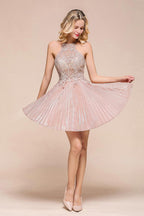 Robe de bal courte à paillettes, dos nu, dentelle florale, coupe trapèze, longueur genou