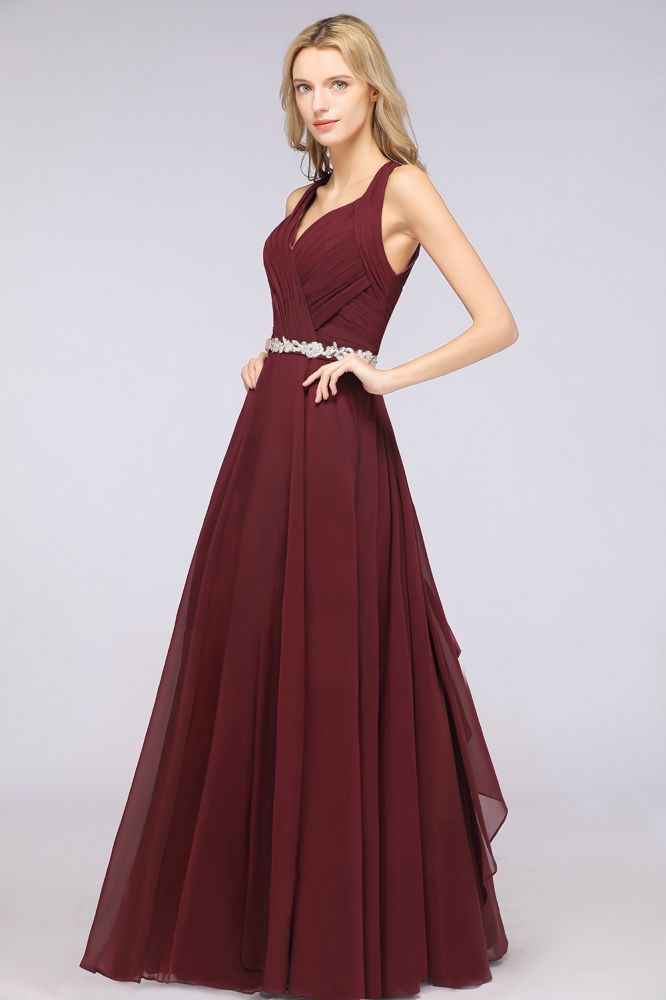 Vestido de dama de honor sin mangas con escote halter en V, volantes, apliques y fajines, estilo swing de noche