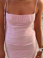 Henry | Vestido de fiesta rosa sin mangas hasta el suelo con tirantes finos estilo sirena