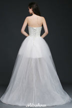 Robe de mariée asymétrique en tulle et dentelle, coupe trapèze, style A-line