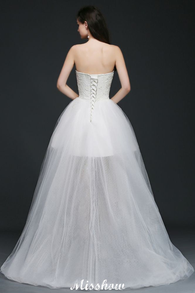 Robe de mariée asymétrique en tulle et dentelle, coupe trapèze, style A-line