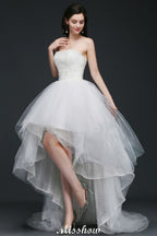 Robe de mariée asymétrique en tulle et dentelle, coupe trapèze, style A-line