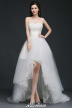 Robe de mariée asymétrique en tulle et dentelle, coupe trapèze, style A-line