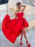 Robes de bal rouges en satin, coupe trapèze asymétrique, décolleté cœur