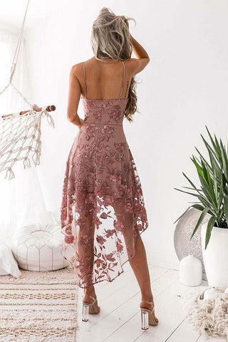 High Low Homecoming Dresses Spaghetti Straps Lace Short Prom Dress PD368