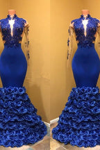 High-Neck Mermaid Prom Dress, Flowers Formal Dresses