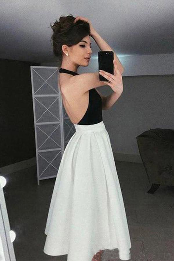 Vestido de graduación con cuello halter alto y falda plisada PD343