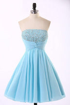 Vestidos de fiesta de gasa azul claro de alta calidad PG022