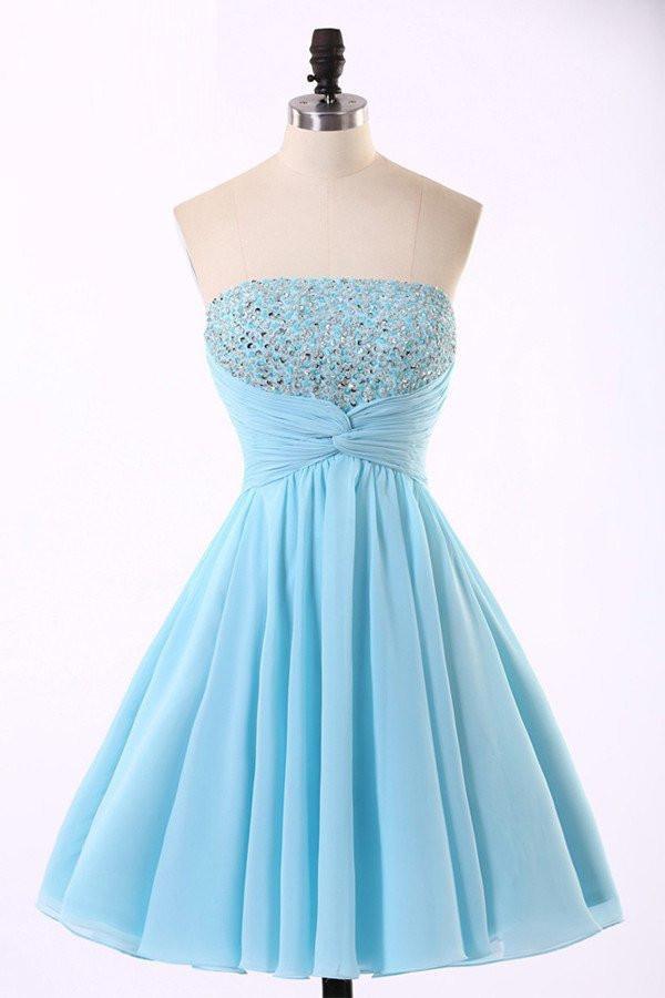 Vestidos de fiesta de gasa azul claro de alta calidad PG022