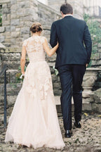 Robe de mariée longue sans manches à col en V de haute qualité avec dentelle WD015