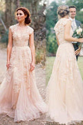 Robe de mariée longue sans manches à col en V de haute qualité avec dentelle WD015