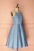 Vestido de fiesta azul sin mangas con cuello halter, vestido corto de graduación, vestido de fiesta PD369
