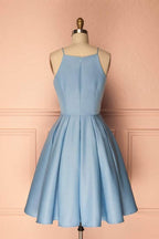 Vestido de fiesta azul sin mangas con cuello halter, vestido corto de graduación, vestido de fiesta PD369