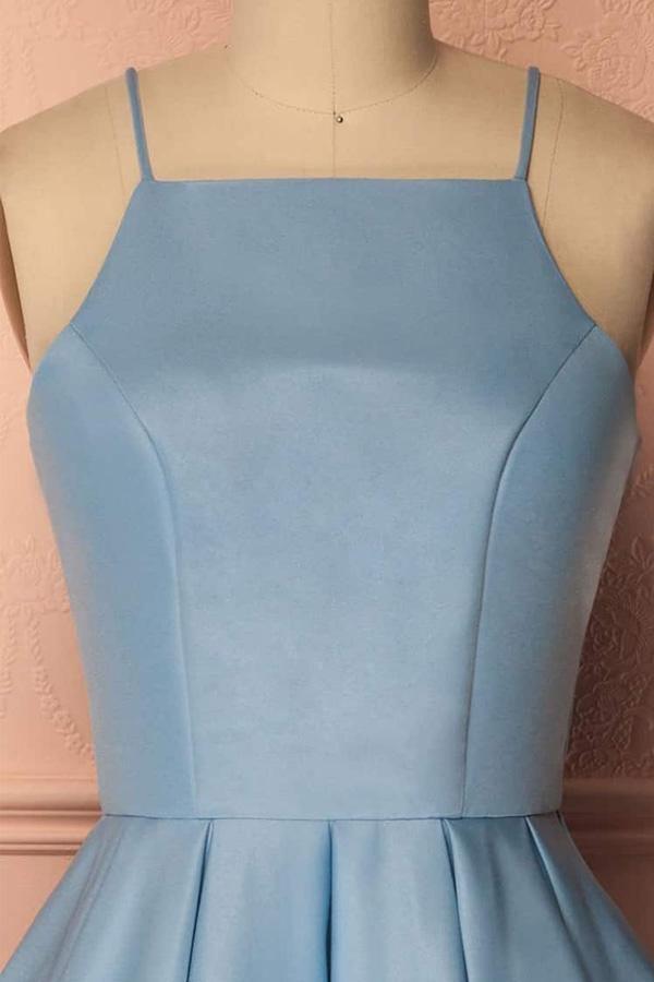 Vestido de fiesta azul sin mangas con cuello halter, vestido corto de graduación, vestido de fiesta PD369