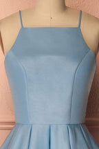 Vestido de fiesta azul sin mangas con cuello halter, vestido corto de graduación, vestido de fiesta PD369