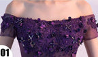 Robe de bal de fin d'année violette à épaules dénudées, courte, PD354