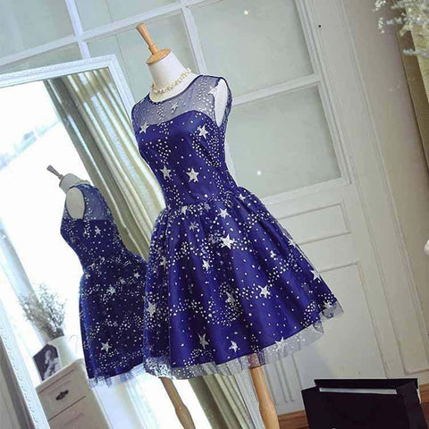 Homecoming Dress Tulle Sleeveless Stars Short Prom Dress Party Dress PD367