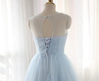 Vestidos cortos de tul azul claro encantadores para baile de graduación, vestidos de corte A para fiesta de bienvenida 