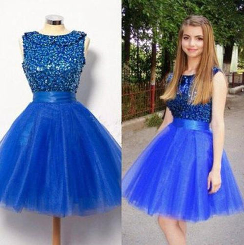 Vestidos de graduación cortos brillantes estilo Royal, corte A, para niñas. 
