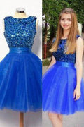 Vestidos de graduación cortos brillantes estilo Royal, corte A, para niñas. 