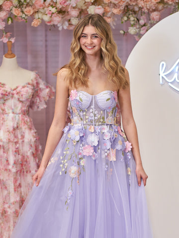 A-Line Strapless Tulle Homecoming Dress With 3D Flowers