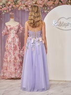 Vestido de fiesta de bienvenida de tul sin tirantes, corte en A, con flores 3D
