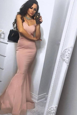 Vestidos formales sencillos de sirena rosa empolvado, elegantes y sin tirantes, a un precio asequible.