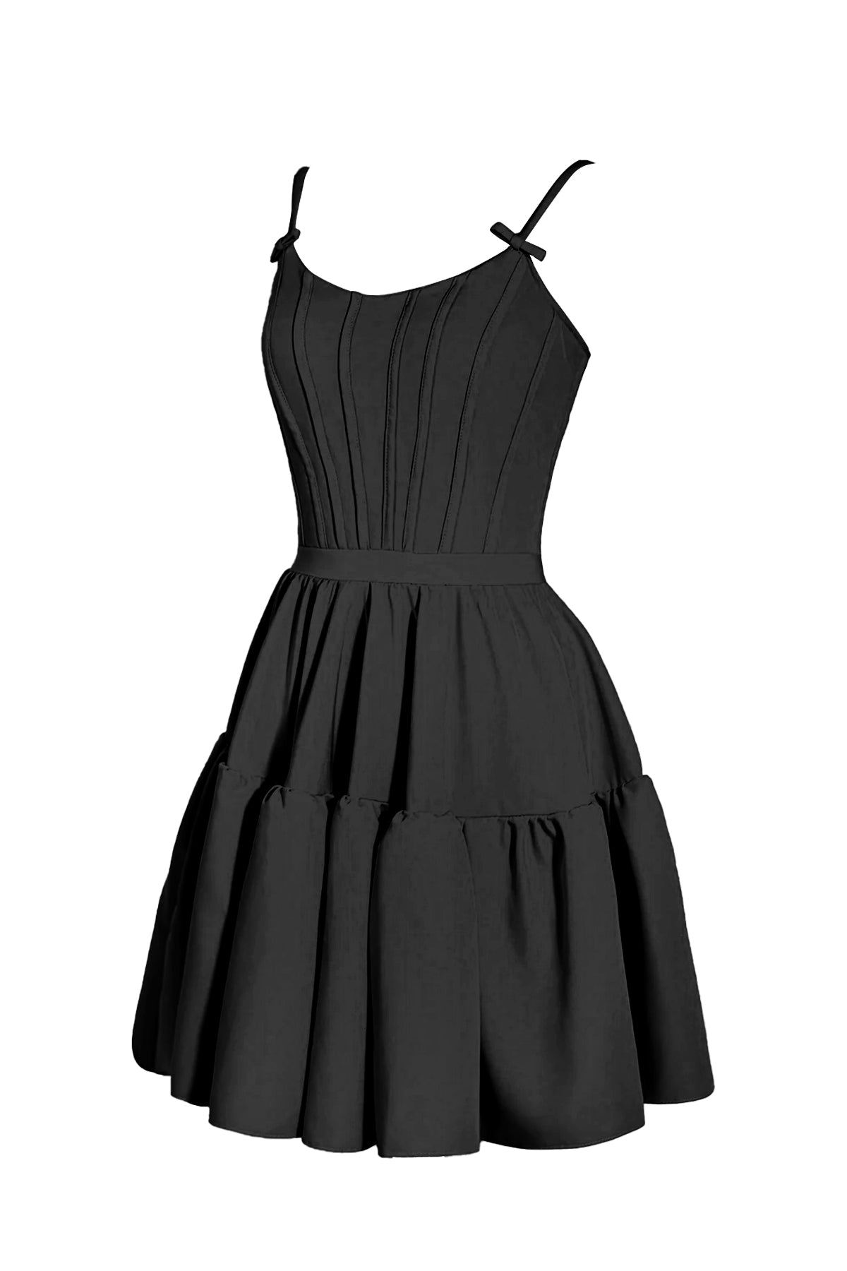 Vestido de fiesta de línea A con volantes y cordones
