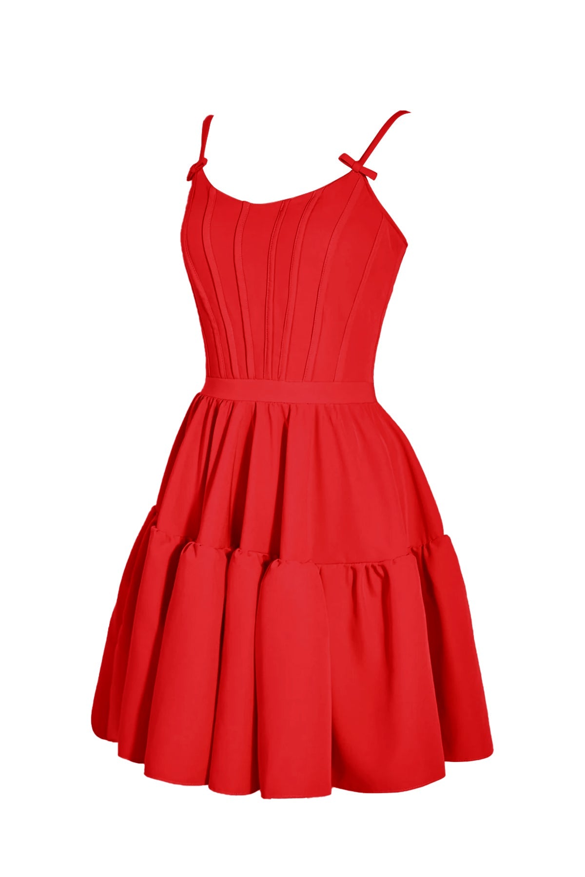 Vestido de fiesta de línea A con volantes y cordones