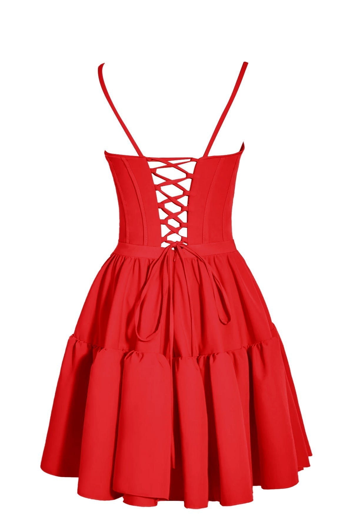 Vestido de fiesta de línea A con volantes y cordones
