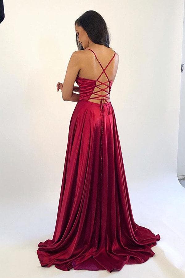 Robe de bal en satin à décolleté en V et fente SYP3