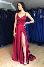 Robe de bal en satin à décolleté en V et fente SYP3