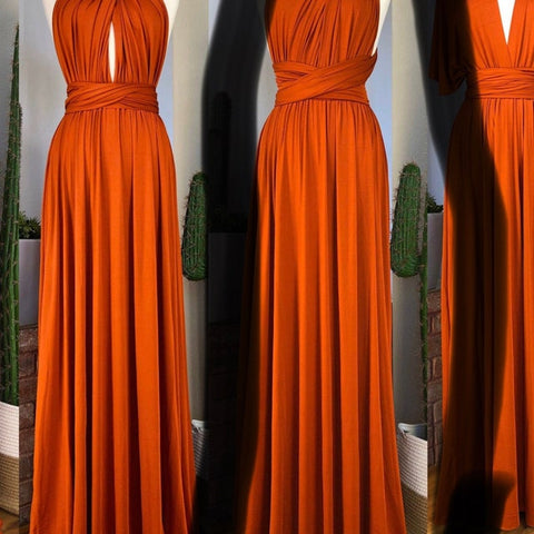 Vestido de dama de honor naranja infinito sin mangas con corte tubo y múltiples posiciones