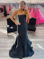 Ida | Sky Blue Mermaid Strapless Prom Dresses With Split