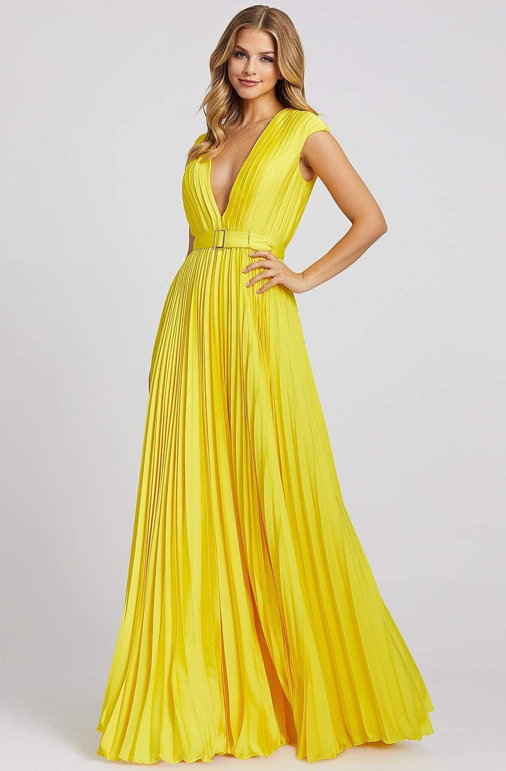 Deep V Neck Pleated Flowy Junior Prom Gown