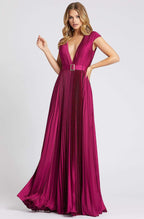 Deep V Neck Pleated Flowy Junior Prom Gown