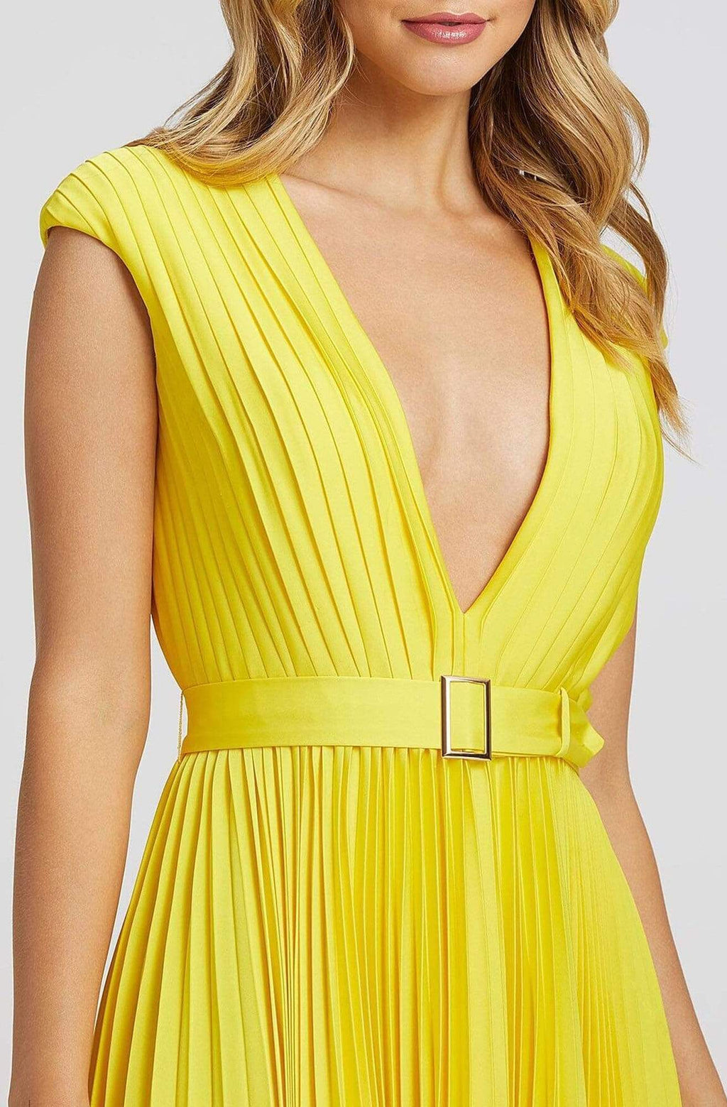 Deep V Neck Pleated Flowy Junior Prom Gown
