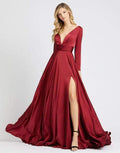 Robe longue à manches longues, décolleté plongeant en V et fente haute