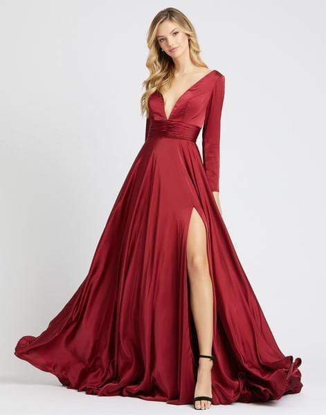 Robe longue à manches longues, décolleté plongeant en V et fente haute